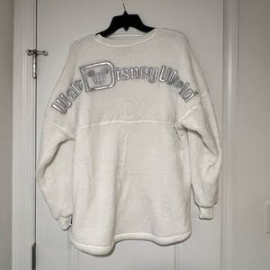 Walt Disney World spirit jersey white fuzzy soft fleece silver letters
